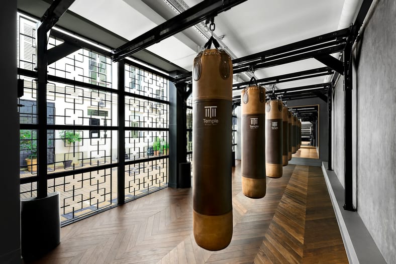 row of punching bags