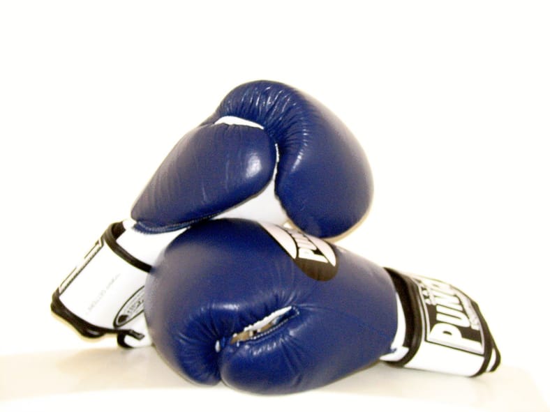 blue boxing gloves on white background