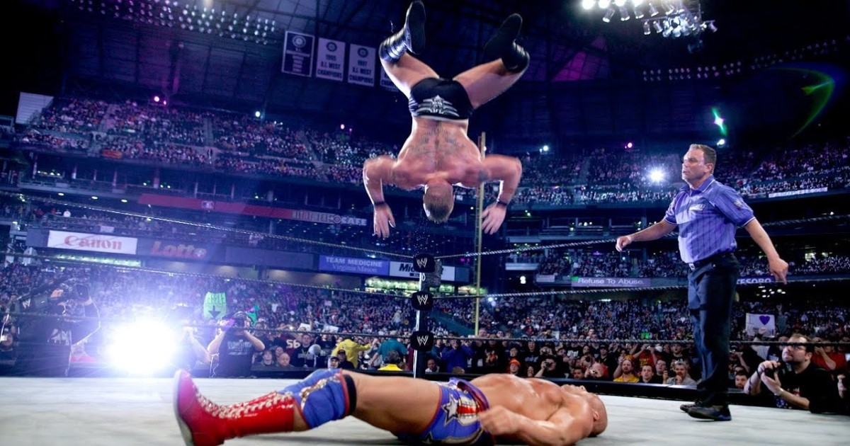 Brock Lesnar's failed shooting star press during Wrestlemania