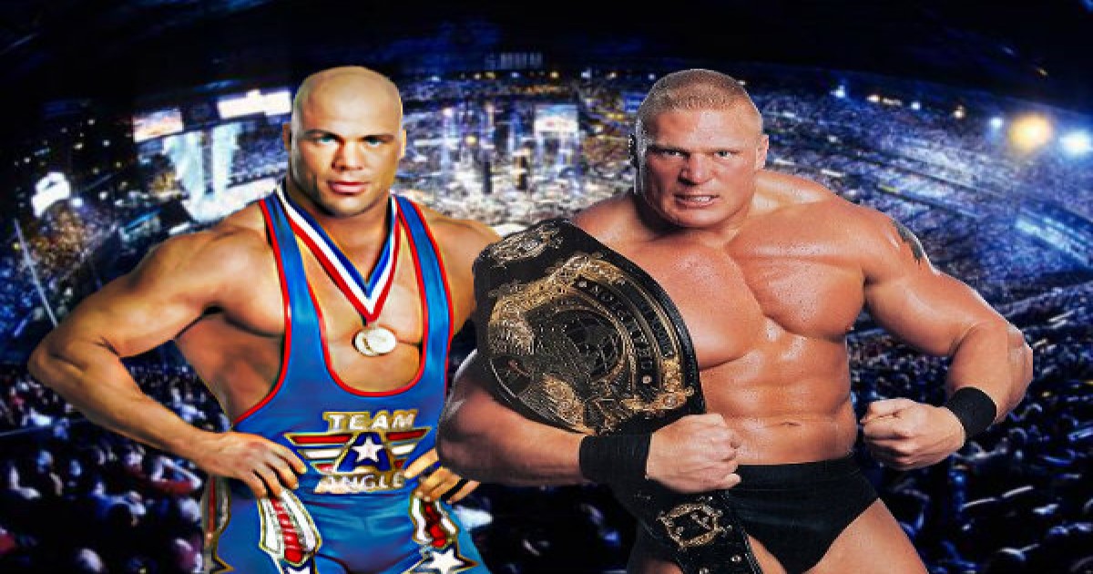 Brock Lesnar and Kurt Angle at WrestleMania XIX