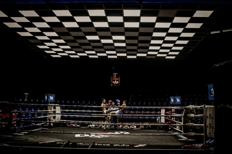 boxing ring with two fighters
