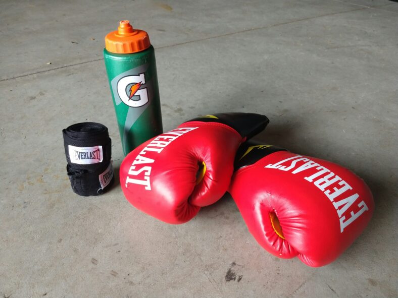 gatorade bottle with red boxing gloves